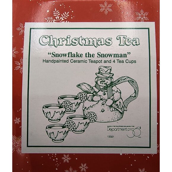 Department 56 Snowman Ceramic Teapot & 4 Snowflake Cups Holiday Set - Picture 7 of 7